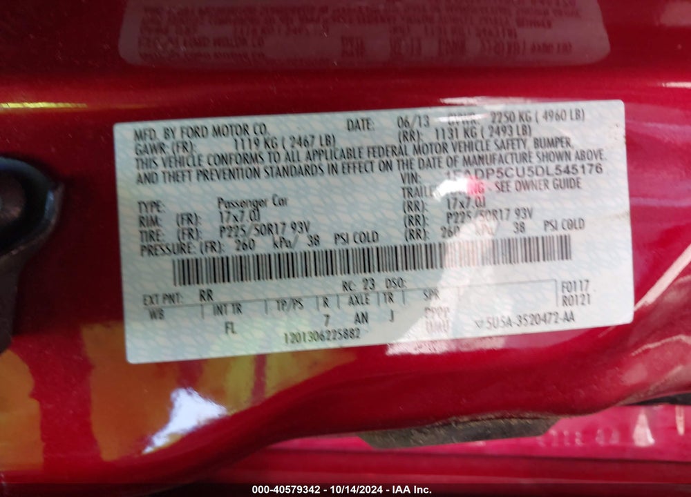 2013 FORD C-MAX PREMIUM VIN: 1FADP5CU5DL545176
