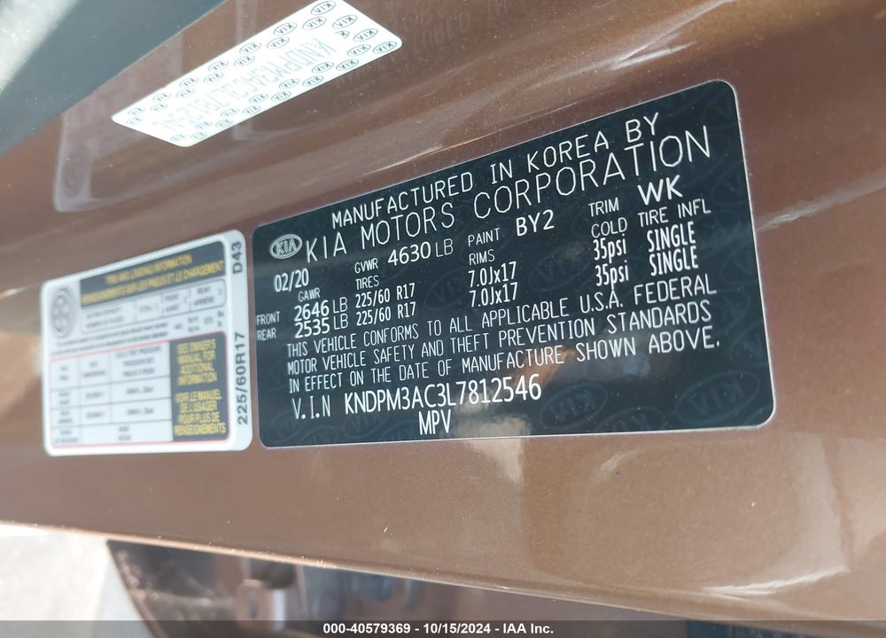 2020 KIA SPORTAGE LX VIN: KNDPM3AC3L7812546