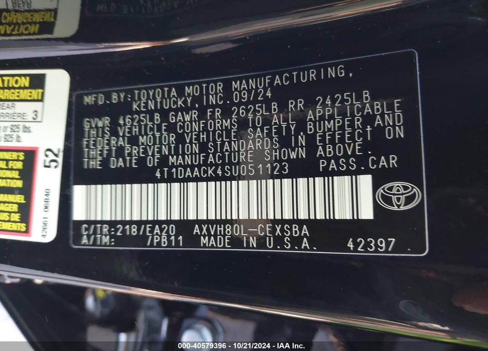 2025 TOYOTA CAMRY SE VIN: 4T1DAACK4SU051123