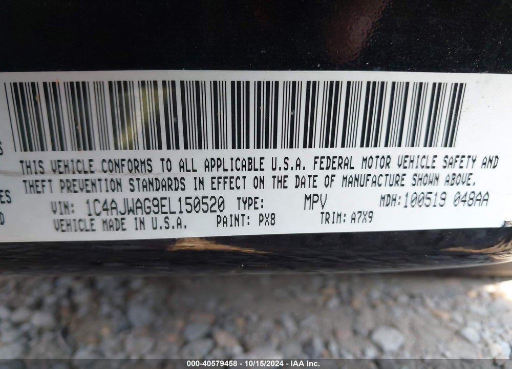 2014 JEEP WRANGLER SPORT VIN: 1C4AJWAG9EL150520