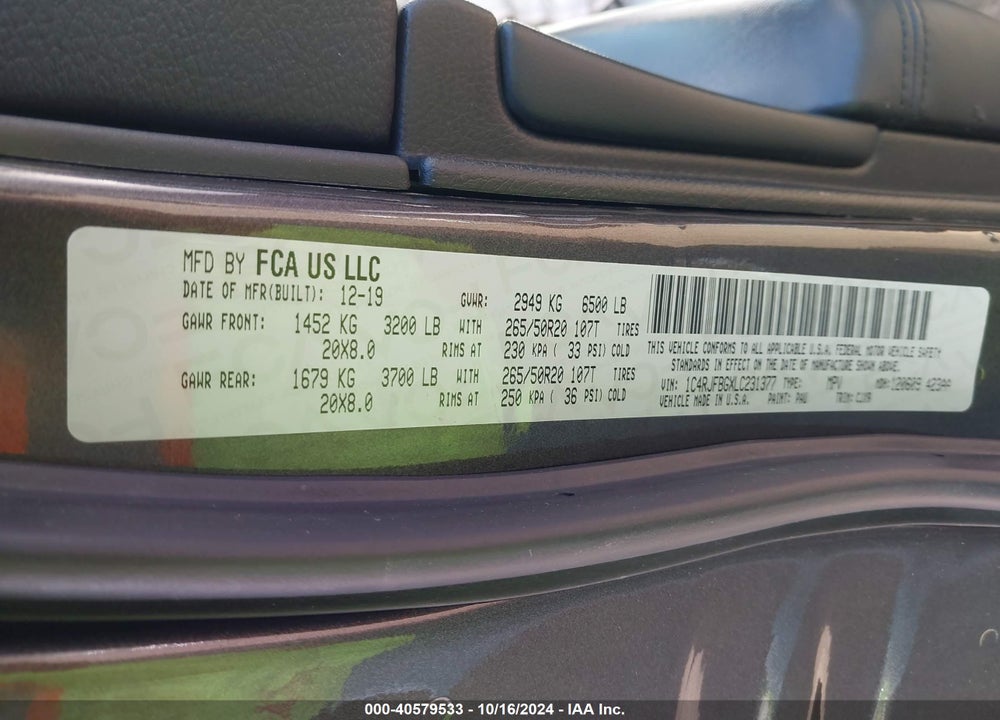 2020 JEEP GRAND CHEROKEE LIMITED 4X4 VIN: 1C4RJFBGXLC231377