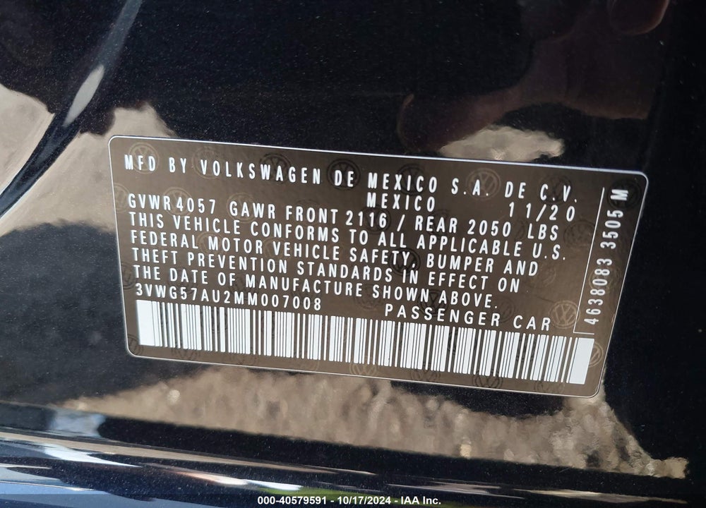 2021 VOLKSWAGEN GOLF 1.4T TSI VIN: 3VWG57AU2MM007008