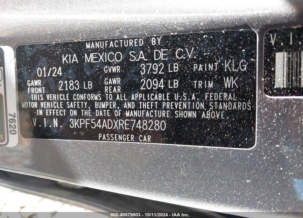 2024 KIA FORTE GT LINE VIN: 3KPF54ADXRE748280