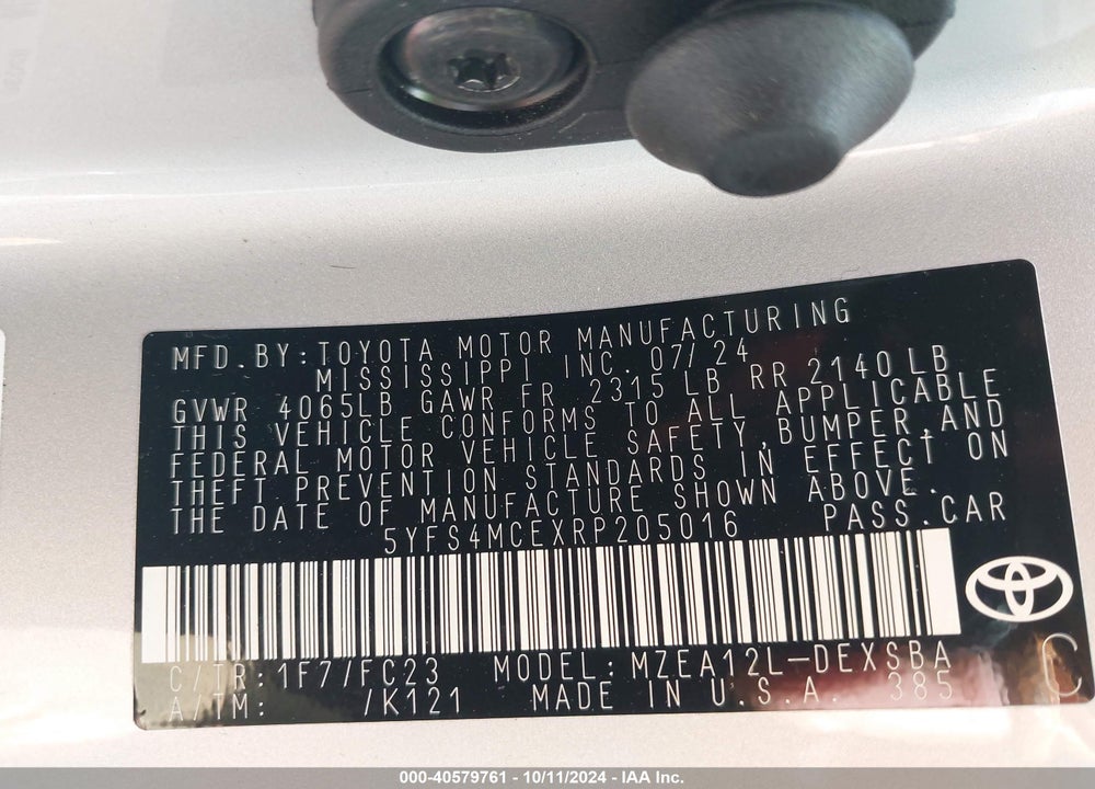 2024 TOYOTA COROLLA SE VIN: 5YFS4MCEXRP205016