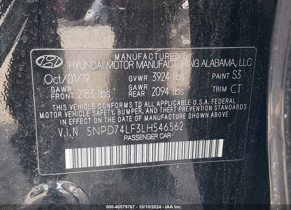 2020 HYUNDAI ELANTRA SE VIN: 5NPD74LF3LH546562