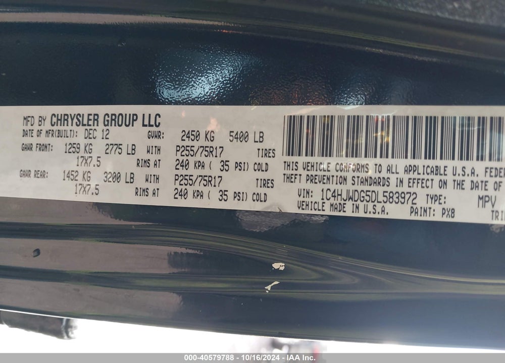 2013 JEEP WRANGLER UNLIMITED SPORT VIN: 1C4HJWDG5DL583972