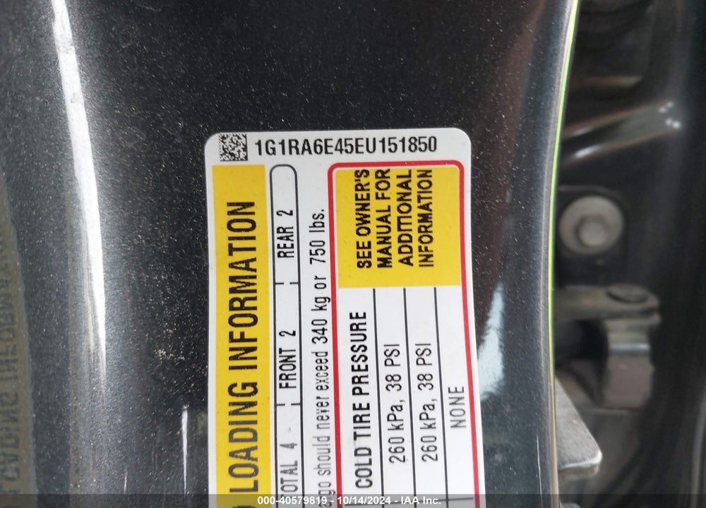 2014 CHEVROLET VOLT VIN: 1G1RA6E45EU151850