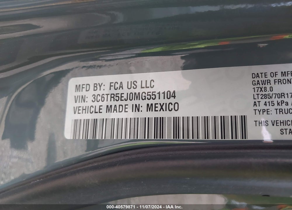 2021 RAM 2500 POWER WAGON 4X4 6'4 BOX VIN: 3C6TR5EJ0MG551104