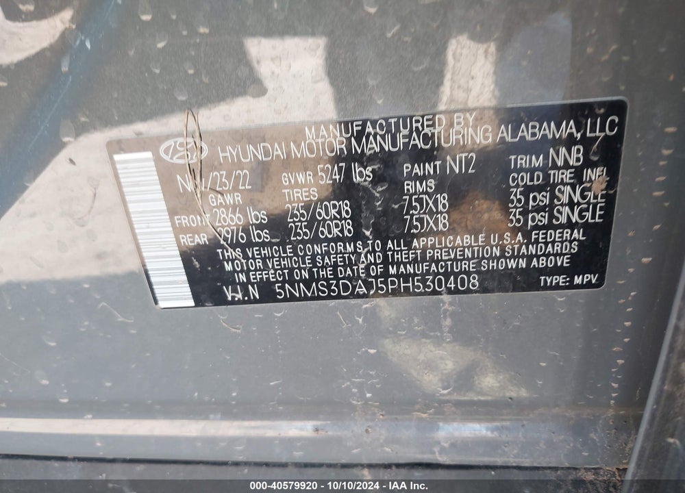 2023 HYUNDAI SANTA FE SEL VIN: 5NMS3DAJ5PH530408
