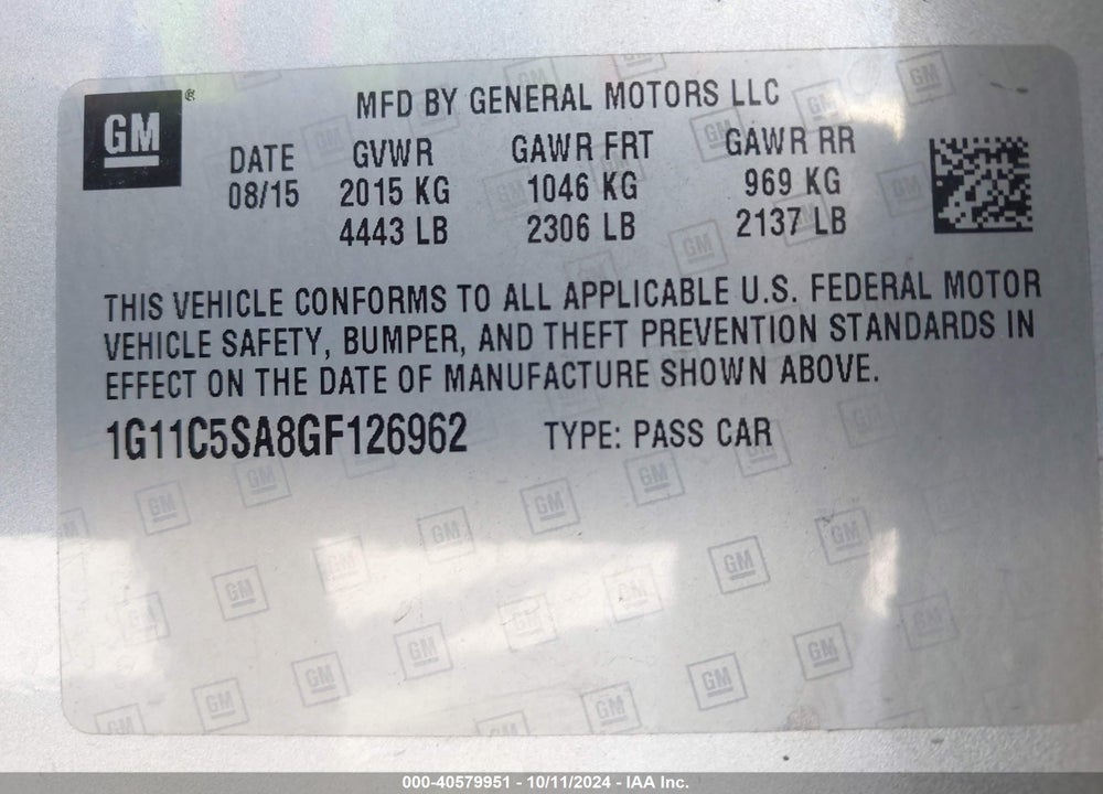 2016 CHEVROLET MALIBU LIMITED LT VIN: 1G11C5SA8GF126962
