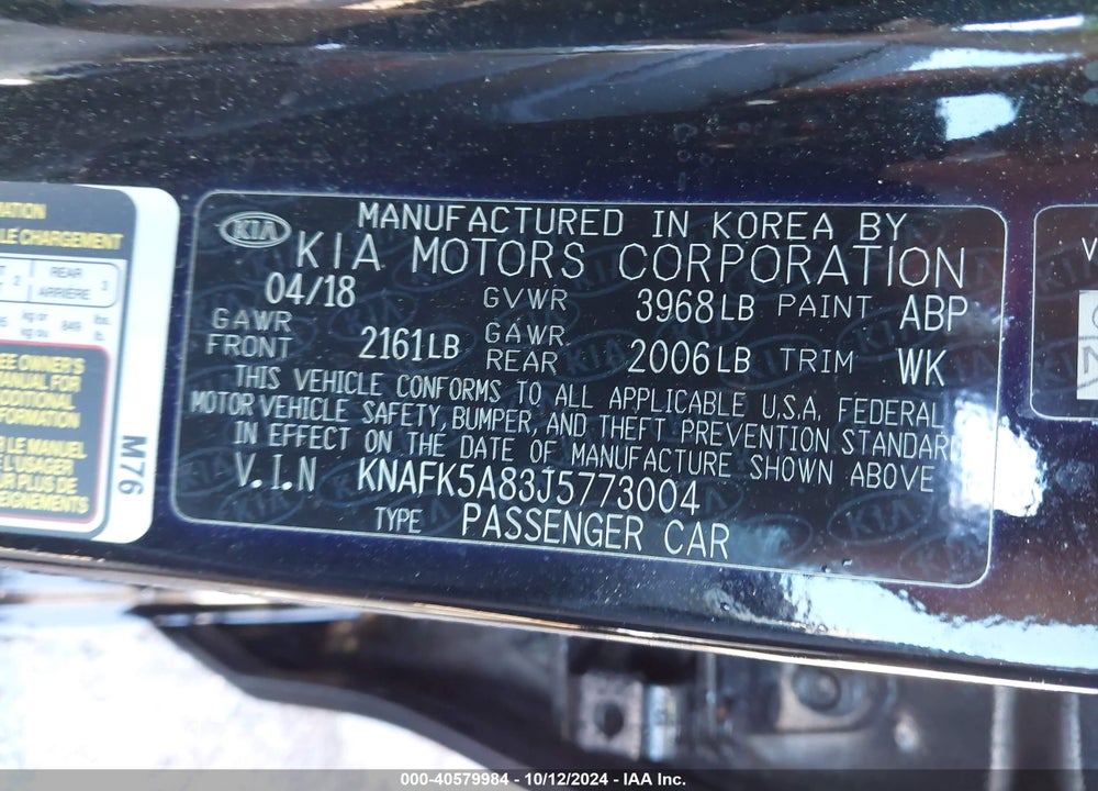 2018 KIA FORTE LX VIN: KNAFK5A83J5773004