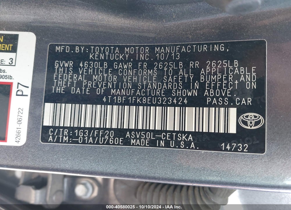 2014 TOYOTA CAMRY SE VIN: 4T1BF1FK8EU323424