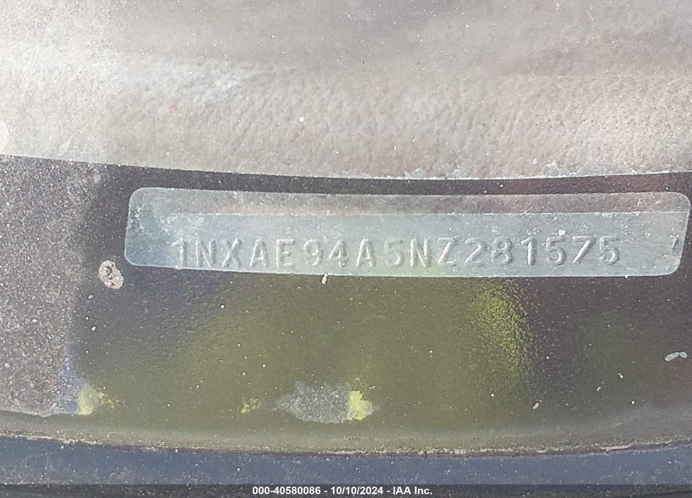 1992 TOYOTA COROLLA DLX VIN: 1NXAE94A5NZ281575