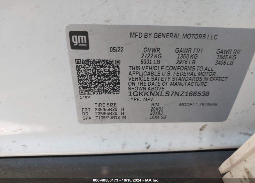 2022 GMC ACADIA AWD DENALI VIN: 1GKKNXLS7NZ166538