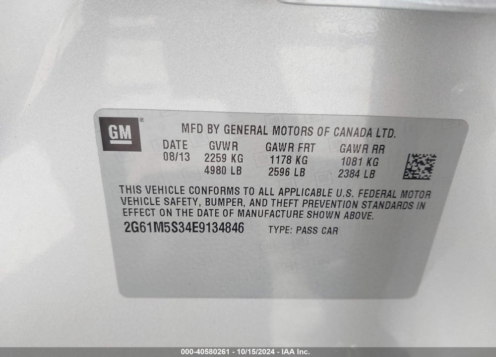 2014 CADILLAC XTS LUXURY VIN: 2G61M5S34E9134846