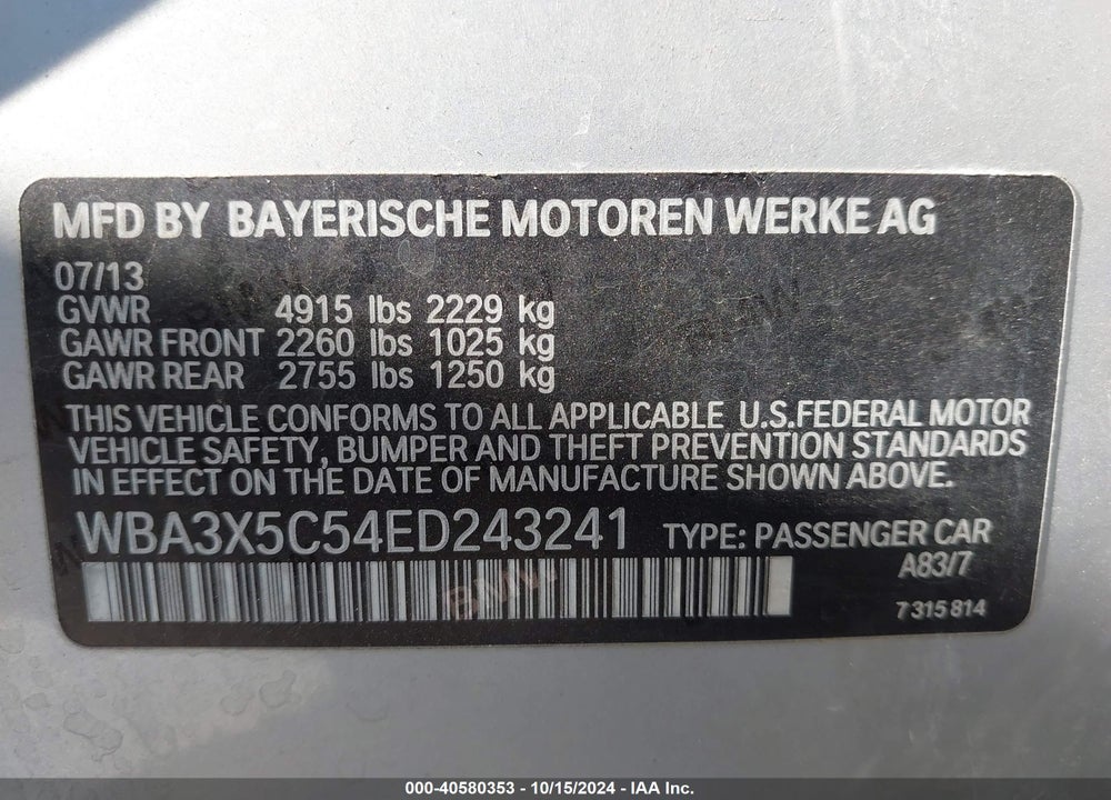 2014 BMW 328I GRAN TURISMO XDRIVE VIN: WBA3X5C54ED243241