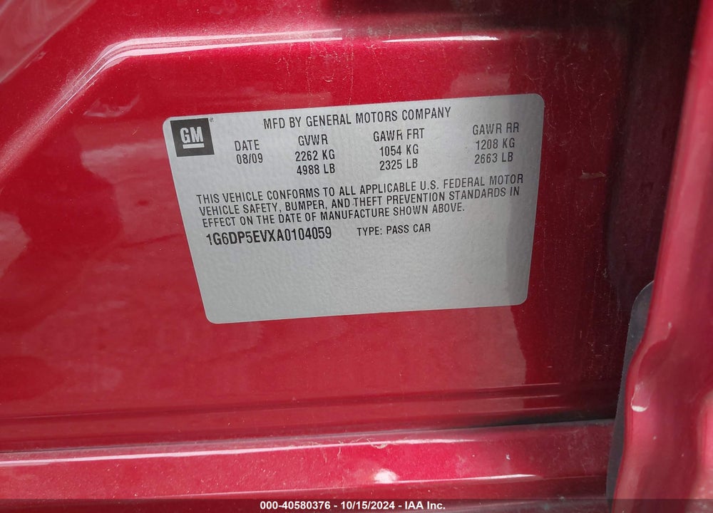 2010 CADILLAC CTS PREMIUM VIN: 1G6DP5EVXA0104059