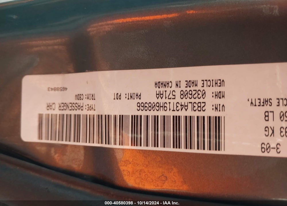 2009 DODGE CHARGER VIN: 2B3LA43T19H608966
