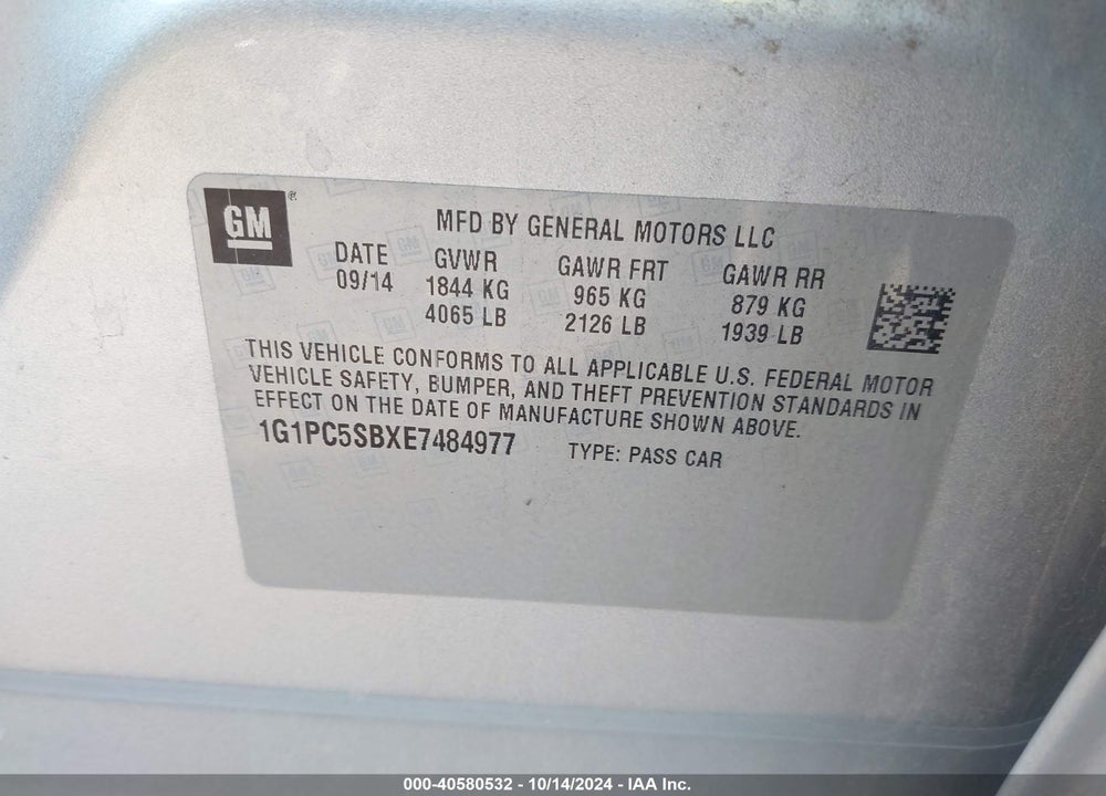 2014 CHEVROLET CRUZE 1LT AUTO VIN: 1G1PC5SBXE7484977
