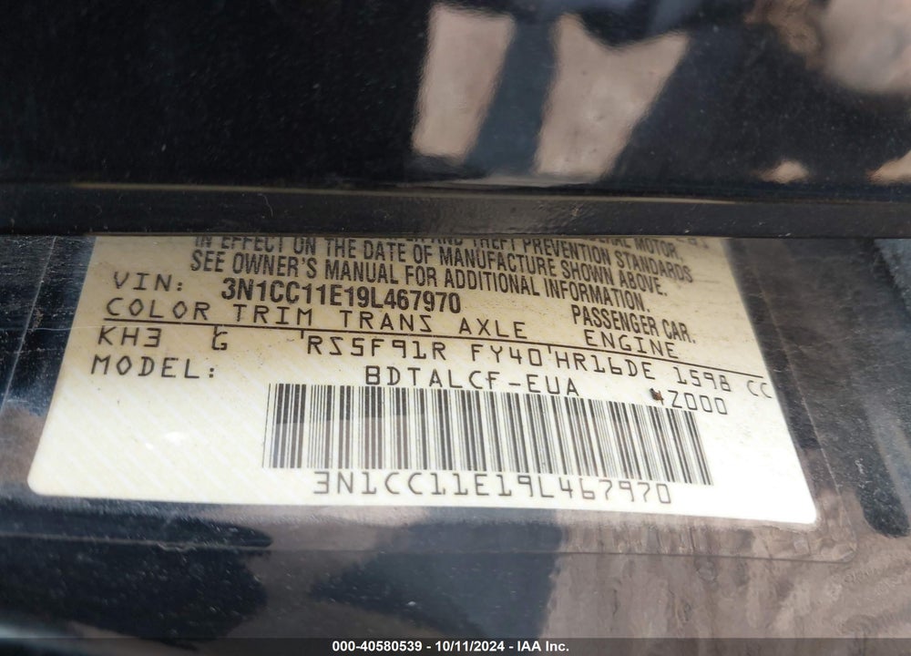 2009 NISSAN VERSA 1.6 VIN: 3N1CC11E19L467970