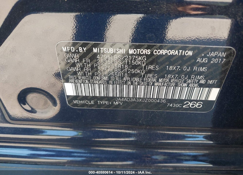 2018 MITSUBISHI OUTLANDER SE VIN: JA4AD3A3XJZ000436