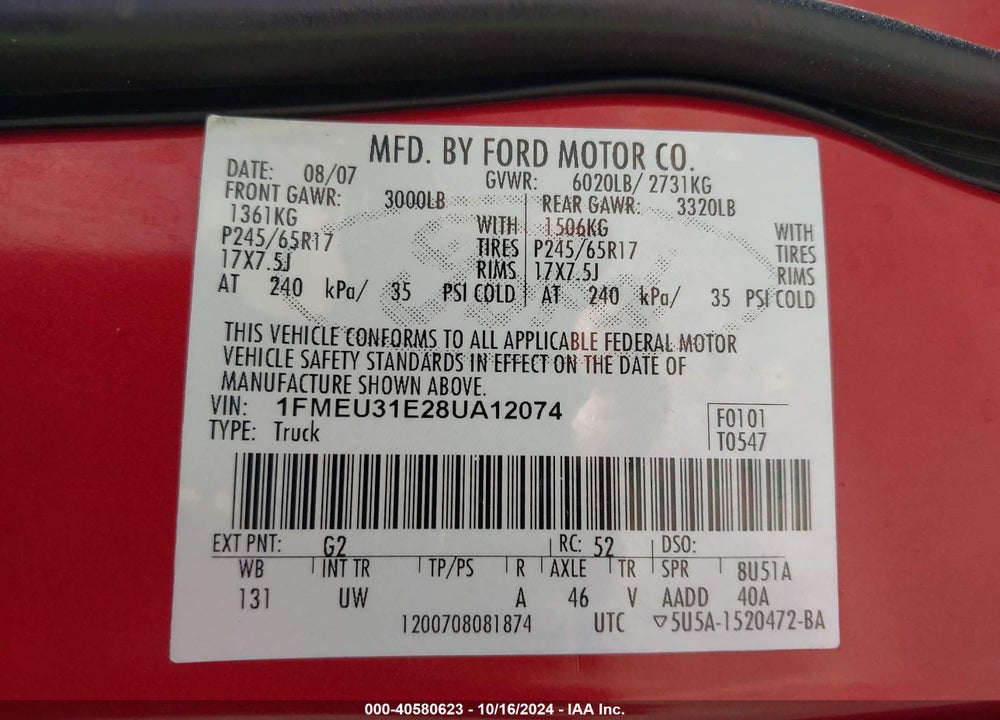 2008 FORD EXPLORER SPORT TRAC XLT VIN: 1FMEU31E28UA12074