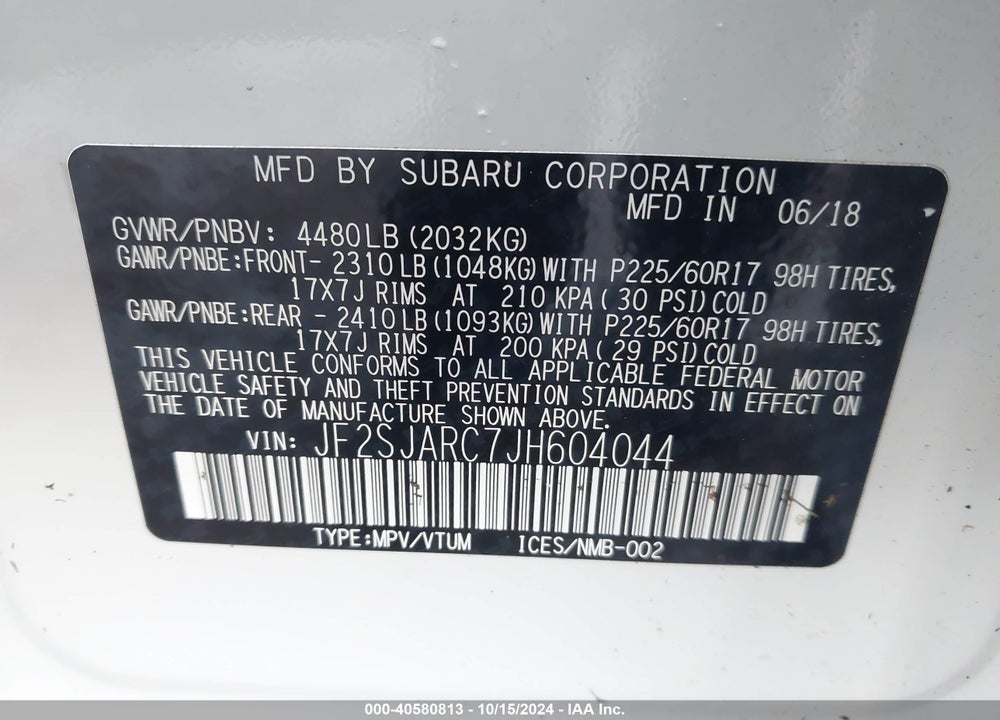 2018 SUBARU FORESTER 2.5I LIMITED VIN: JF2SJARC7JH604044