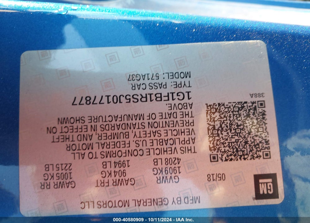 2018 CHEVROLET CAMARO 1LT VIN: 1G1FB1RS5J0177877