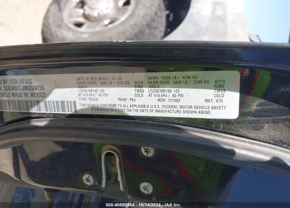 2021 RAM 2500 TRADESMAN 4X4 6'4 BOX VIN: 3C6UR5CL4MG524738