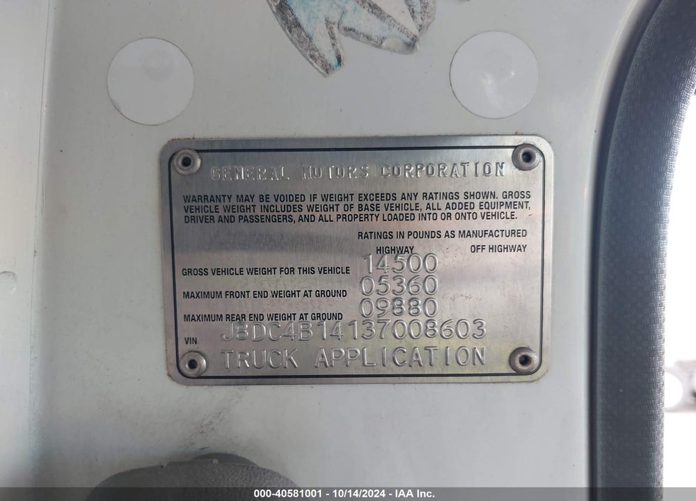 2003 GMC W4S042 14500 GVWR DSL REG VIN: J8DC4B14137008603