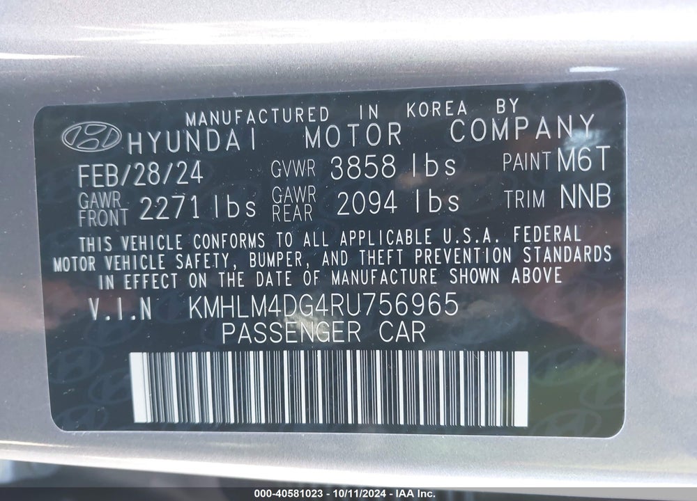 2024 HYUNDAI ELANTRA SEL VIN: KMHLM4DG4RU756965