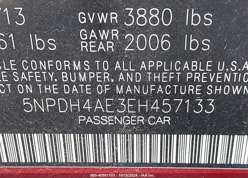 2014 HYUNDAI ELANTRA SE VIN: 5NPDH4AE3EH457133
