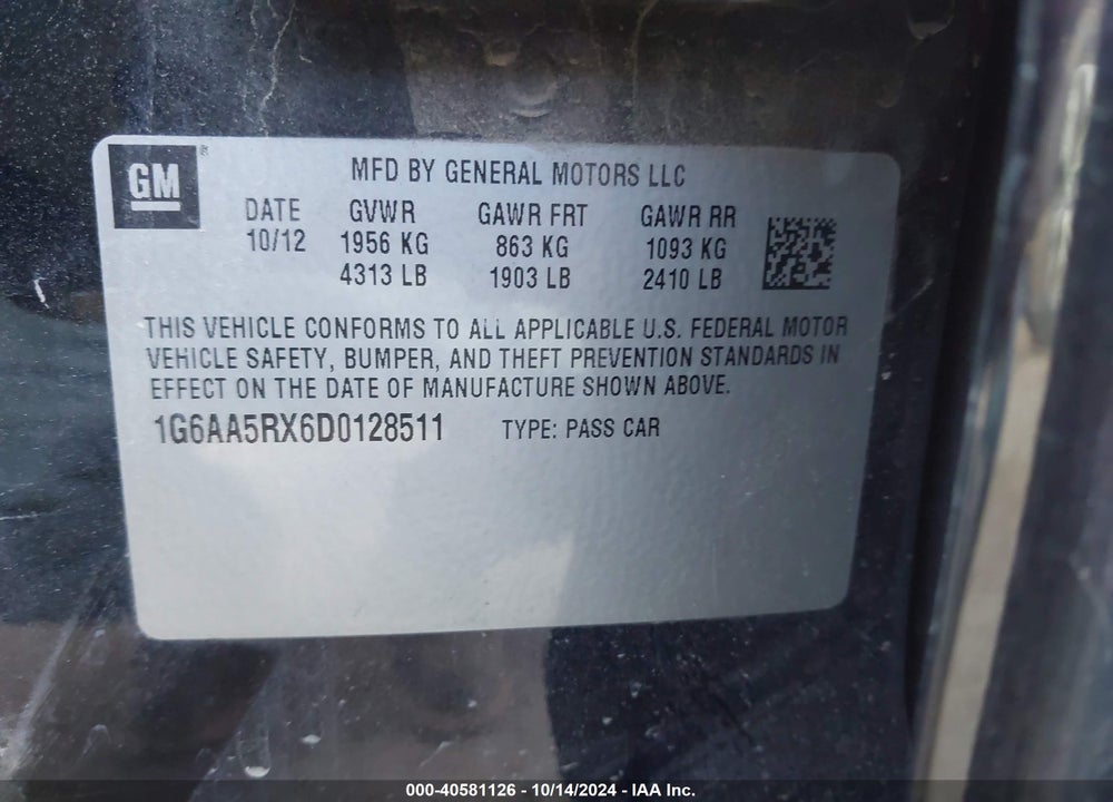 2013 CADILLAC ATS STANDARD VIN: 1G6AA5RX6D0128511