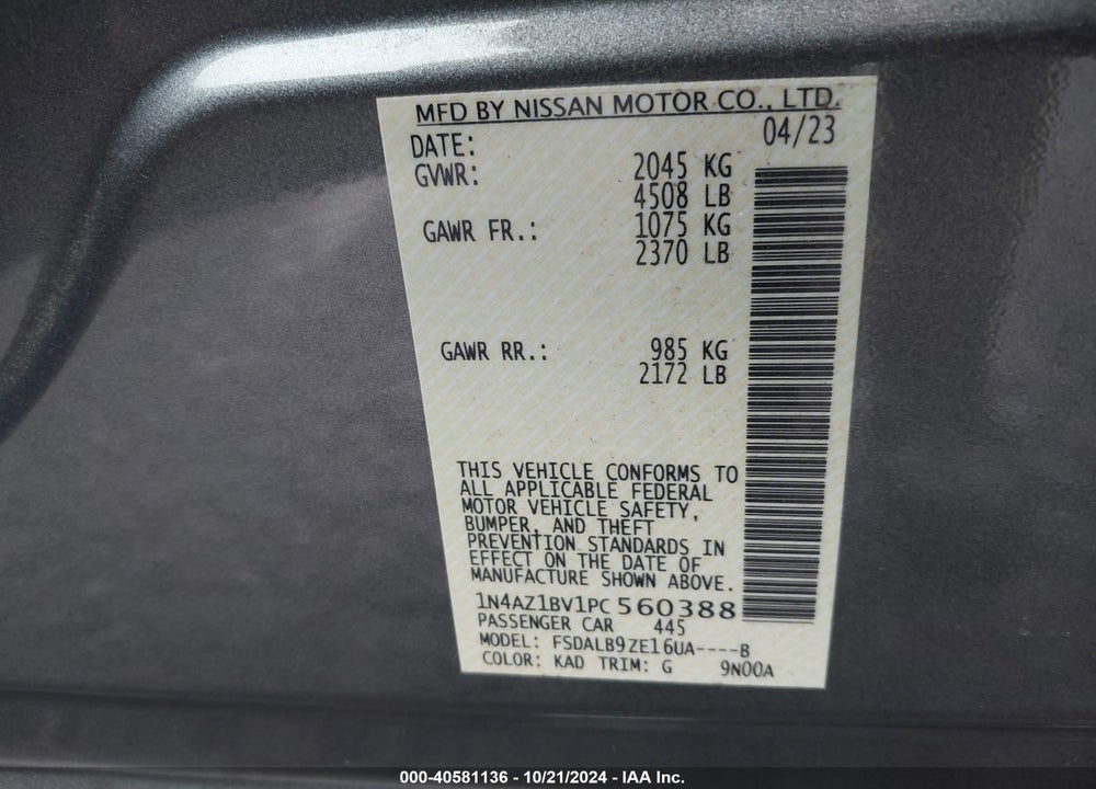 2023 NISSAN LEAF S 40 KWH VIN: 1N4AZ1BV1PC560388