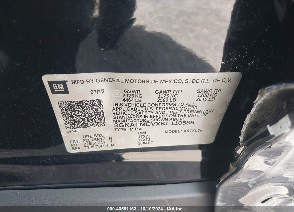 2019 GMC TERRAIN SLE VIN: 3GKALMEVXKL110586