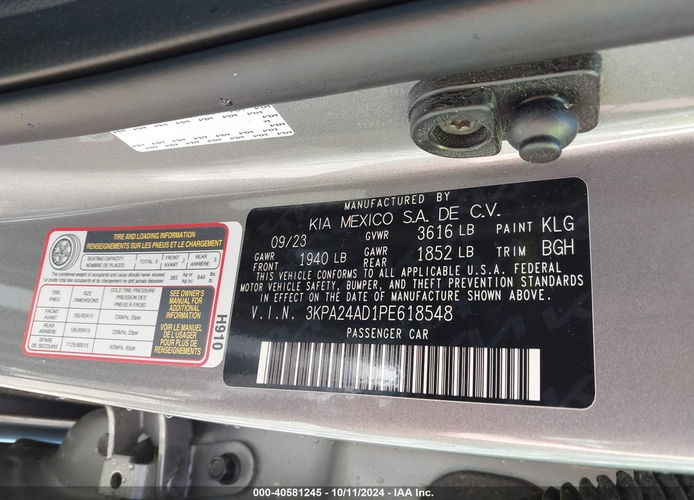 2023 KIA RIO S VIN: 3KPA24AD1PE618548