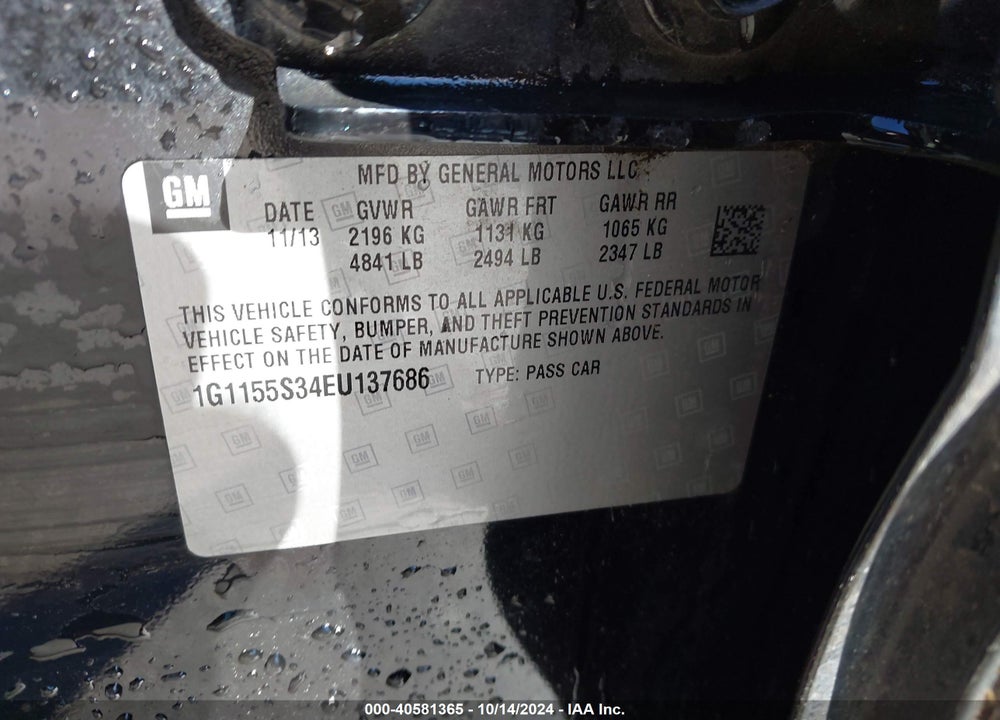 2014 CHEVROLET IMPALA 2LZ VIN: 1G1155S34EU137686