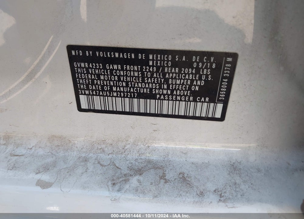 2018 VOLKSWAGEN GOLF GTI 2.0T AUTOBAHN/2.0T S/2.0T SE VIN: 3VW547AU5JM297217