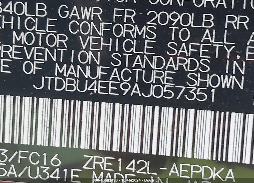2010 TOYOTA COROLLA LE VIN: JTDBU4EE9AJ057351