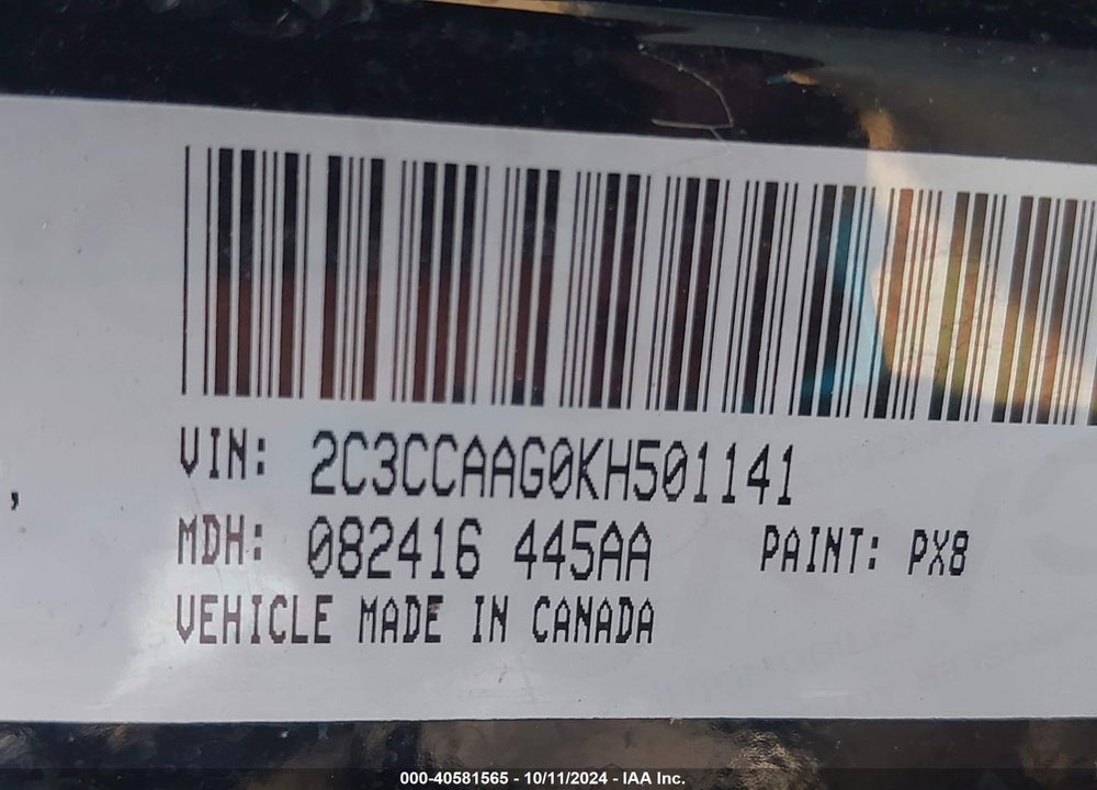 2019 CHRYSLER 300 TOURING VIN: 2C3CCAAG0KH501141
