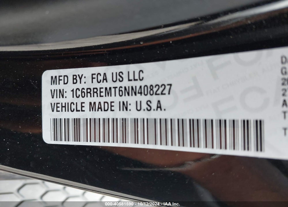 2022 RAM 1500 BIG HORN 4X2 6'4 BOX VIN: 1C6RREMT6NN408227