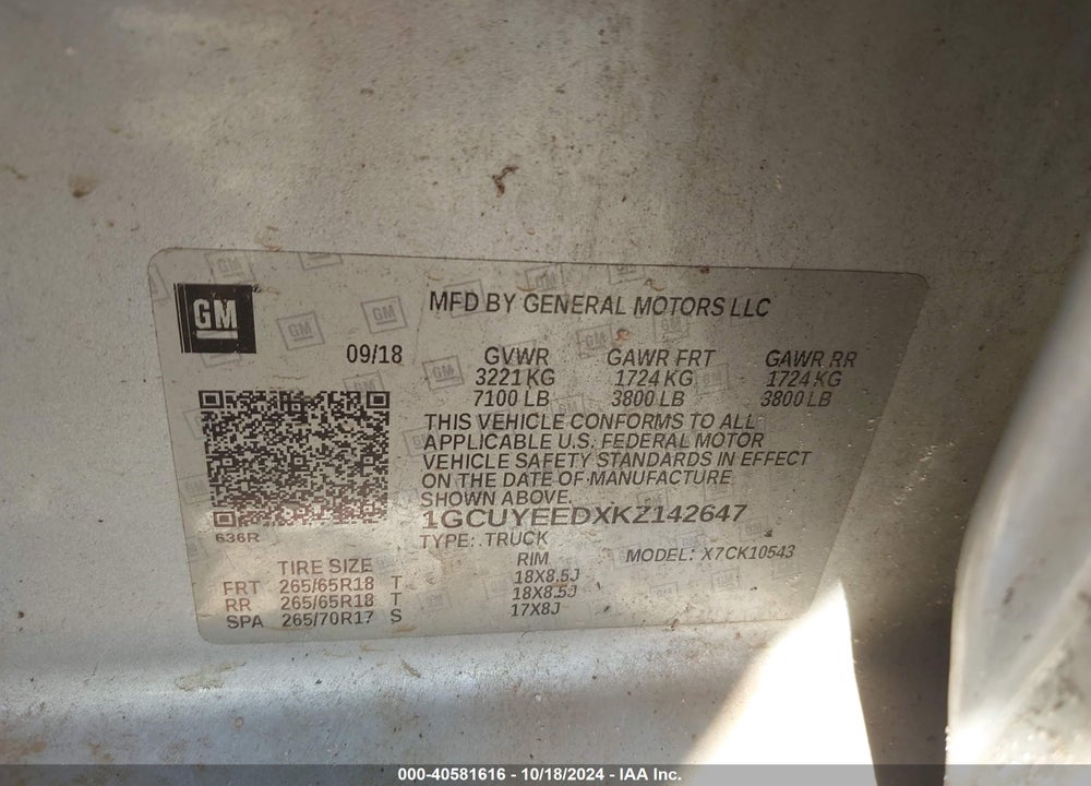 2019 CHEVROLET SILVERADO 1500 RST VIN: 1GCUYEEDXKZ142647
