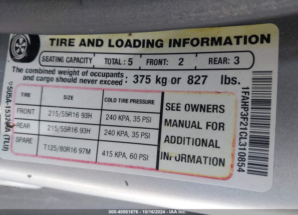 2012 FORD FOCUS SE VIN: 1FAHP3F21CL310854