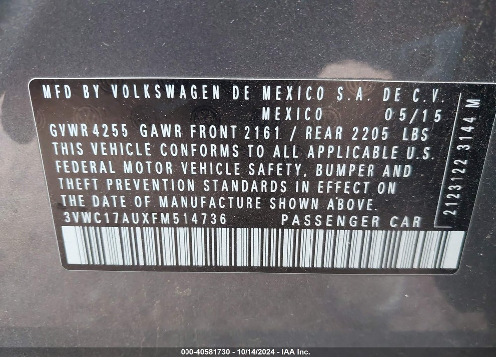 2015 VOLKSWAGEN GOLF SPORTWAGEN TSI SE 4-DOOR VIN: 3VWC17AUXFM514736
