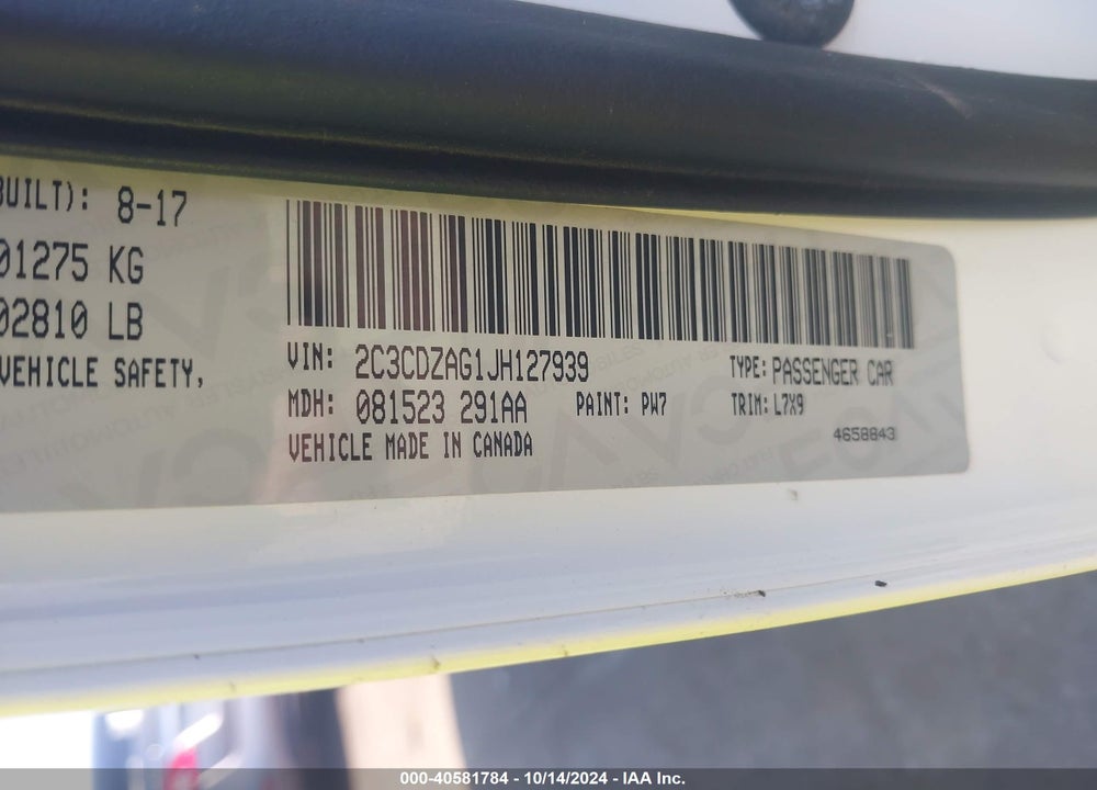 2018 DODGE CHALLENGER SXT VIN: 2C3CDZAG1JH127939