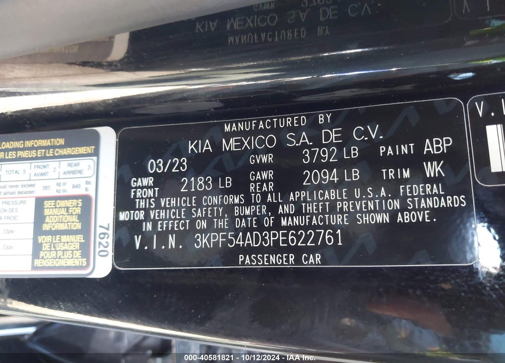 2023 KIA FORTE GT LINE VIN: 3KPF54AD3PE622761