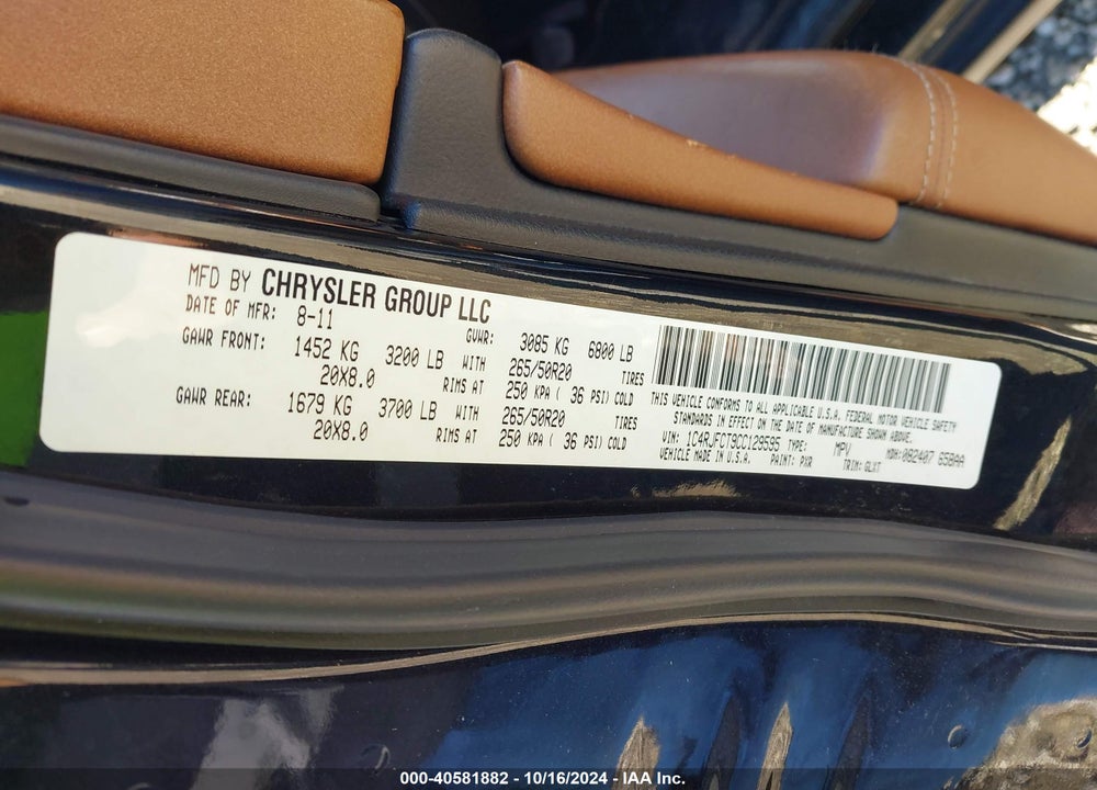 2012 JEEP GRAND CHEROKEE OVERLAND VIN: 1C4RJFCT9CC129595
