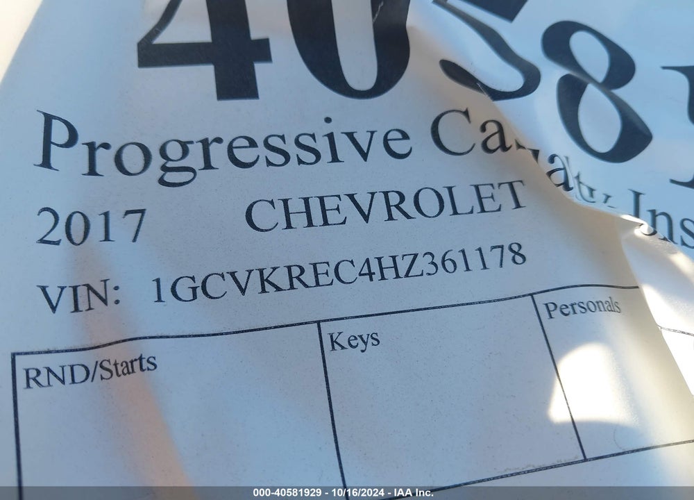 2017 CHEVROLET SILVERADO 1500 2LT VIN: 1GCVKREC4HZ361178