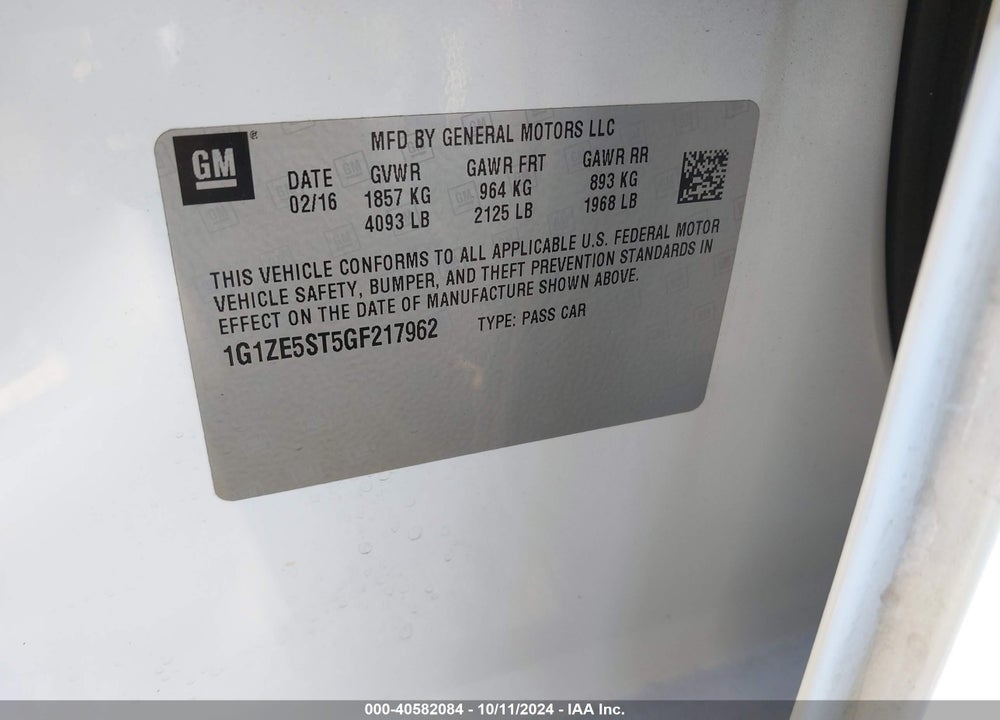 2016 CHEVROLET MALIBU 1LT VIN: 1G1ZE5ST5GF217962