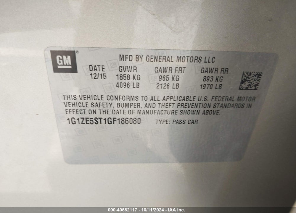 2016 CHEVROLET MALIBU VIN: 1G1ZE5ST1GF186080
